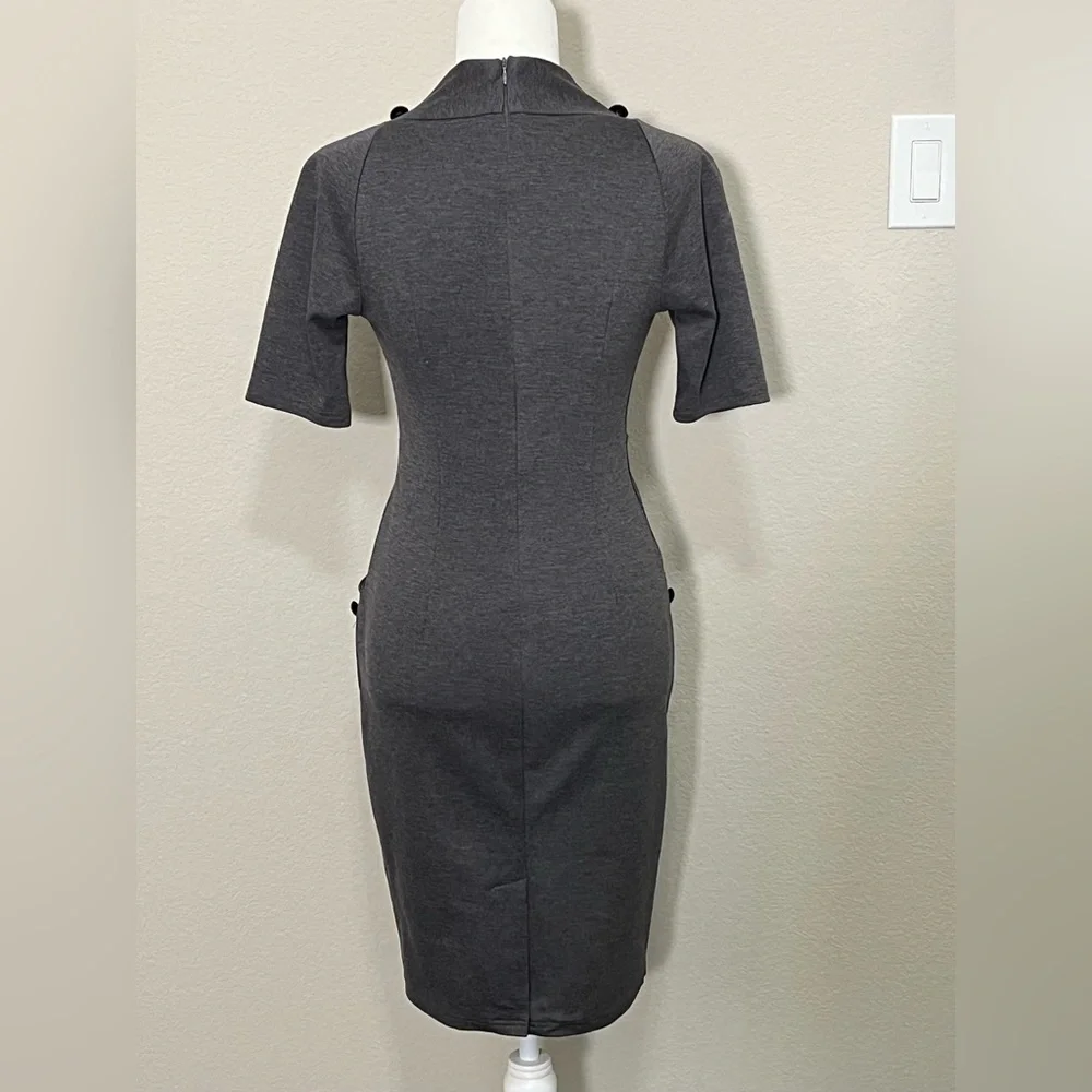 Grace Karin Gray Old Money Double Breasted Button Wiggle Pencil Dress Size S - Picture 16 of 16